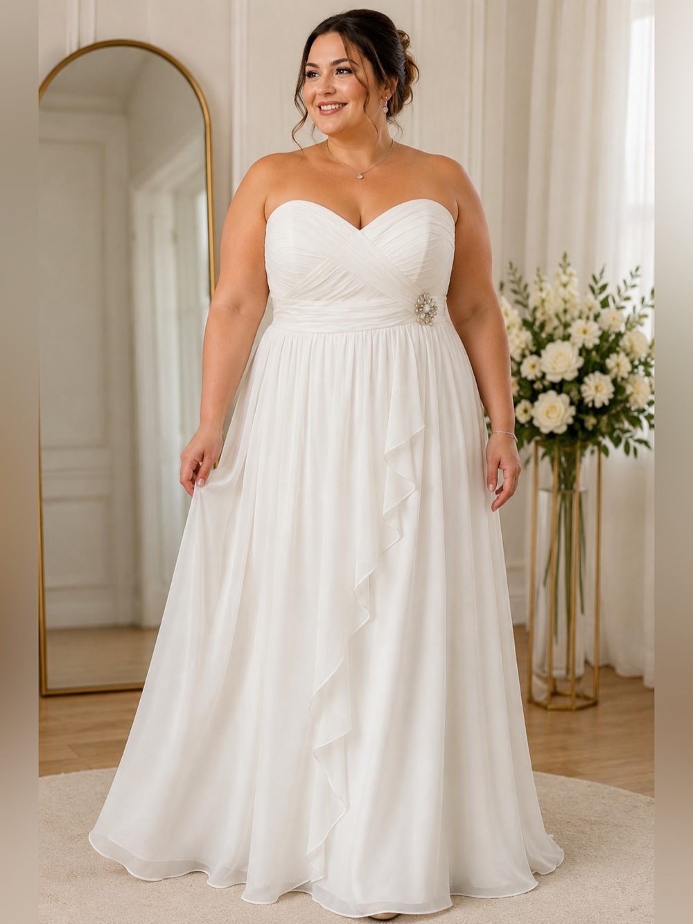 May Queen Couture Strapless Ivory Bridal Gown Size 22 NWT Beaded Empire Maxi